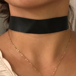 Soft Black Leather Choker with Gold Hardware